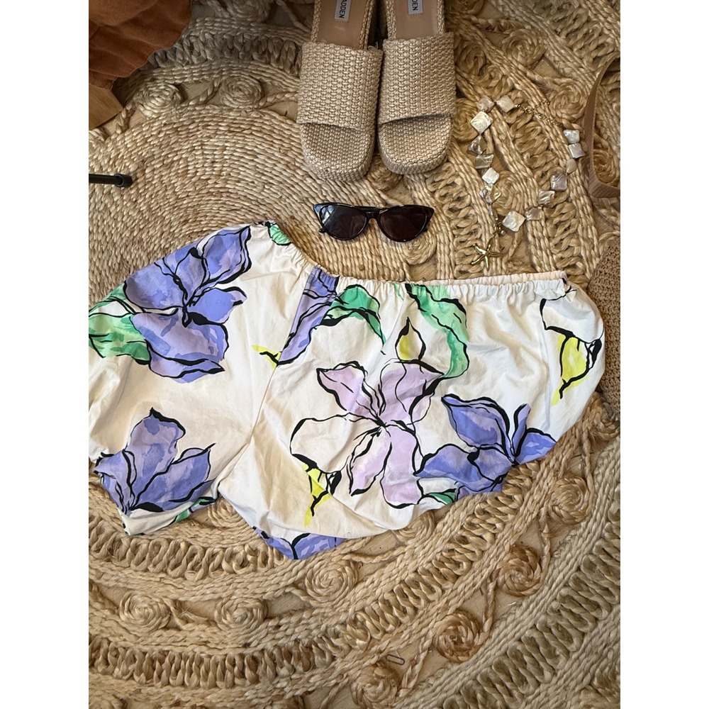 A‎ New Day Womens Floral One Shoulder Puff Sleeve Crop Top Size M NWT
